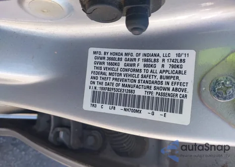 2012 Honda Civic Lx from USA, damaged, VIN 19XFB2F53CE312683